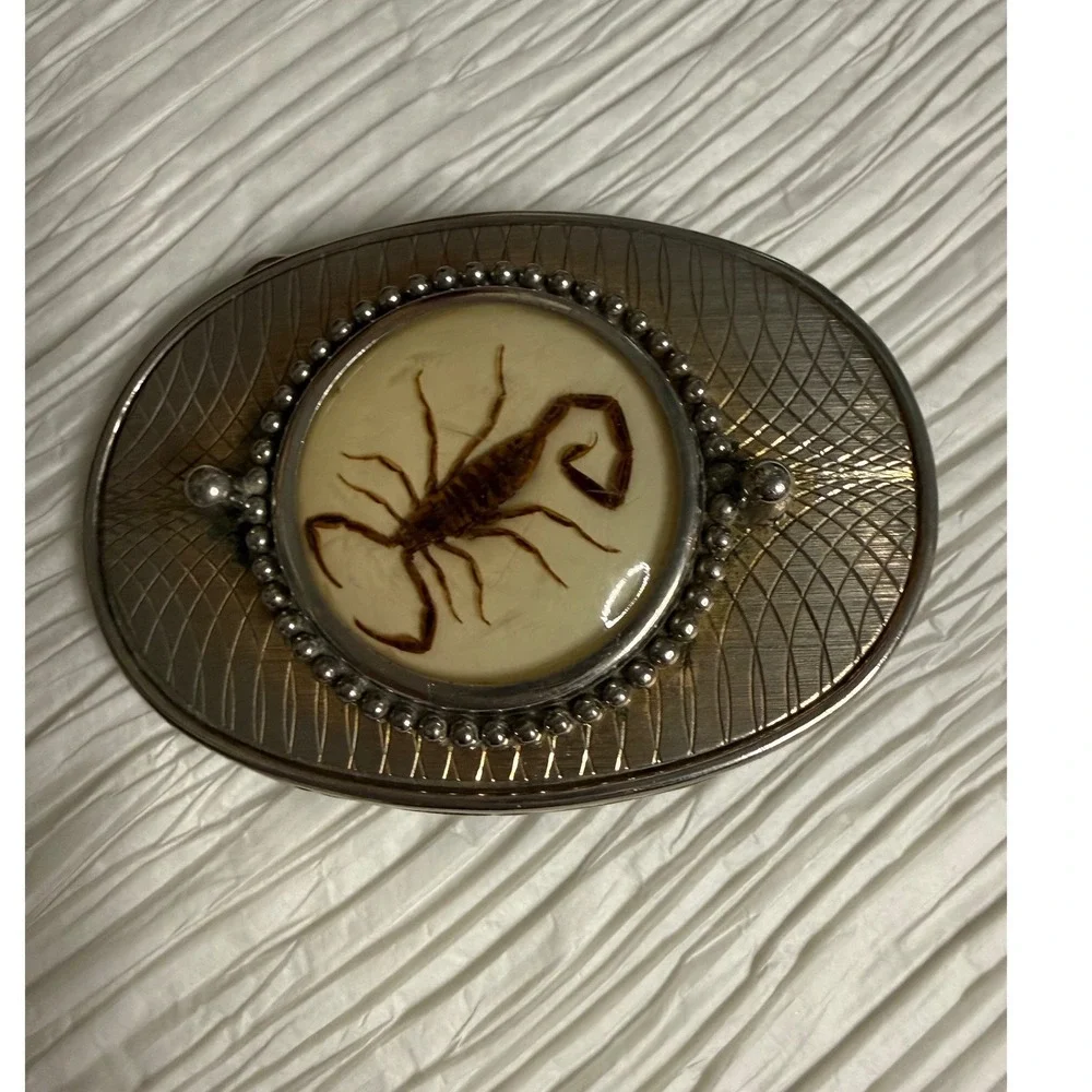 Vintage Inspired Oval Belt Buckle Real Scorpion Encased In Resin Center
